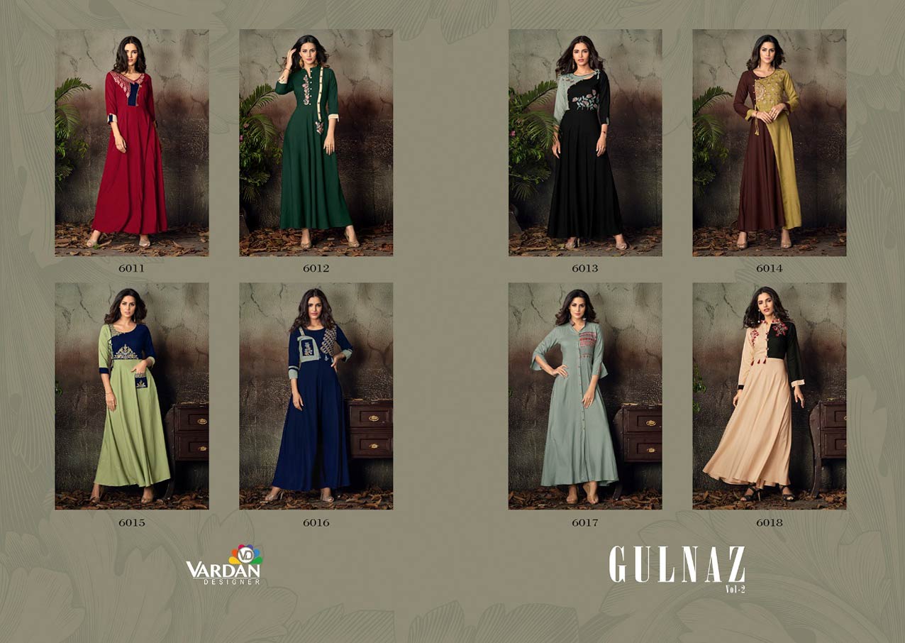 Gulnaz Vol-2 Vardan Designer Rayon Long Ladies Kurta Gulnaz Vol-2 Vardan Designer Rayon Long Ladies Kurta